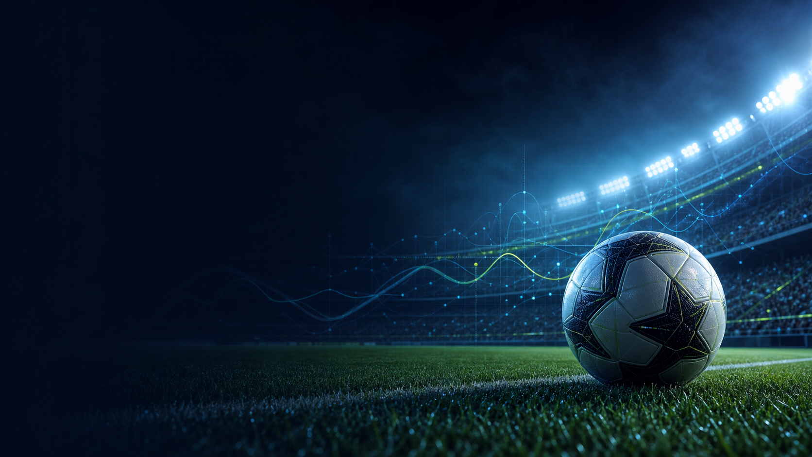 Floodlit football stadium with live data visualisation